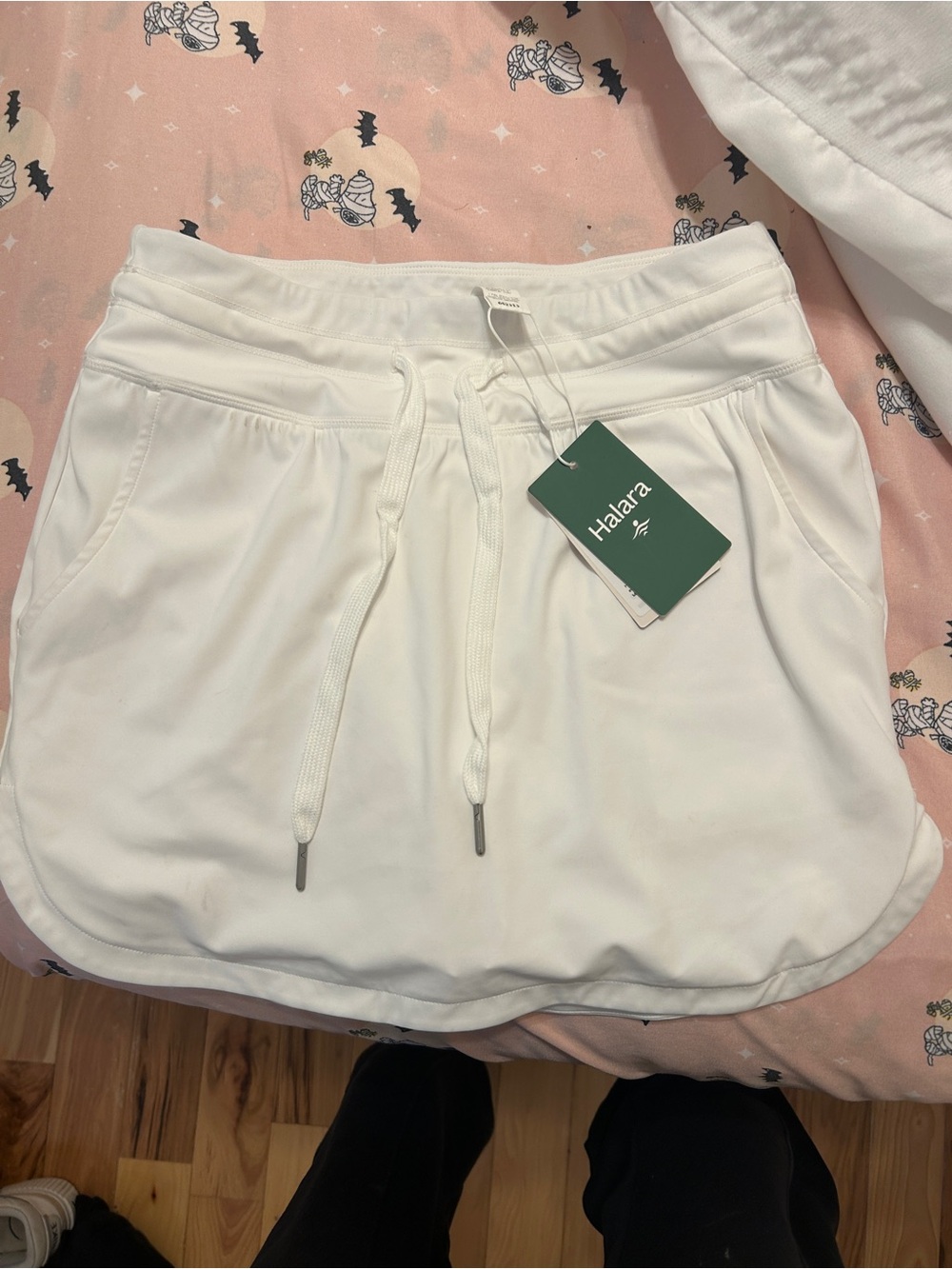 Halara White Athletic Skort with Drawstring Waist